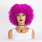 baratos Perucas de festa-perucas afro curtas e cacheadas com franja para mulheres negras perucas afro marrom crespo e cacheado para mulheres negras perucas sintéticas resistentes ao calor perucas marrons fofas perucas de