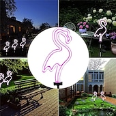 baratos Luzes e lanternas de caminho-Lâmpada de gramado de flamingo neon led solar à prova d&#039;água, luz de estaca de jardim elegante para decoração de caminho externo, pátio e quintal
