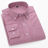 billiga oxfordskjortor för män-Herr Skjorta Button Down skjorta Icke-järnskjorta Oxford skjorta Pläd / Randig / Chevron Bröllop Kontor &amp; Karriär Svart Rubinrött Blå Långärmad Tröjkrage Alla årstider Kläder Mönster