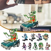 economico Ornamenti e pendenti per auto-Ciondolo per auto a forma di mostro a grande bocca 2PCS modello di bambola piatta in acrilico statua di topo pazzo Rat Fink alla guida accessori per auto Halloween decorazioni per casa