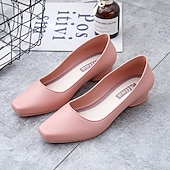 abordables Sandalias planas de mujer-Zapatos negros de tacón bajo para mujer: zapatos clásicos sin cordones con punta redonda para la oficina, el trabajo y ocasiones formales.
