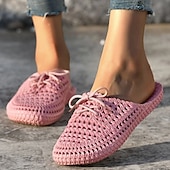 abordables Chaussures sans lacet et mocassins femme-Chaussures mocassins à enfiler tissées pour femmes – chaussures plates respirantes à lacets pour les promenades sur la plage, les travaux de jardinage et les tenues d&#039;été décontractées