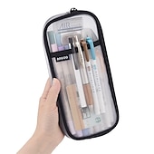 voordelige etuis &amp; houders-Easthill Grid mesh pen etui met rits helder make-up kleur etui make-up tas multifunctionele reisschool tienermeisjes transparante stationaire tas office organizer box voor volwassenen (roze)