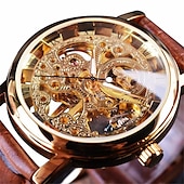 cheap Mechanical Watches-Winner Transparent Fashion Case Luxury Casual Design Leather Strap Mens Watches Top Brand Luxury Mechanical Skeleton Watch