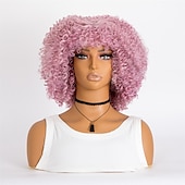 baratos Perucas de festa-perucas afro curtas e cacheadas com franja para mulheres negras perucas afro marrom crespo e cacheado para mulheres negras perucas sintéticas resistentes ao calor perucas marrons fofas perucas de