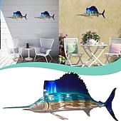 preiswerte Wanddekoration aus Metall-1 Stück Metall-Fisch-Wanddekoration, Wandkunst tropische Fischskulptur, Segelfisch-Metall-Schmiedeeisen-Silhouette, Kunsthandwerk, Innenwand, Heimdekoration
