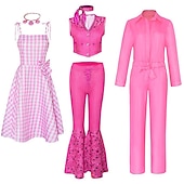 cheap Women's Costumes-Movie Outfits Western Cowgirl Costume Star-Covered Flared Pants Pink Gingham Dress Cheerleader Jumpsuit Y2K Retro Vintage