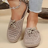 abordables Chaussures sans lacet et mocassins femme-Chaussures mocassins à enfiler tissées pour femmes – chaussures plates respirantes à lacets pour les promenades sur la plage, les travaux de jardinage et les tenues d&#039;été décontractées