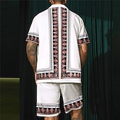 abordables Ensembles de chemises imprimées pour hommes-Homme Imprimé Floral Totem Ethnique 2 pièces Ensembles de chemises Chemise hawaïenne Manche Courte Pantalon court Col cubain Mode Streetwear Hawaïen Extérieur Rue Quotidien Imprimé Été Printemps