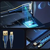 Недорогие Кабели для мобильных телефонов-Кабель для быстрой зарядки 120 Вт, 6a, прозрачный корпус, индикатор, тип-c, подходит для apple, samsung, letv, xiaomi, lg, bbk, oppo - 100 см/150 см/200 см