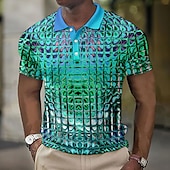 preiswerte Geometrisches Poloshirt für Herren-Herren Grafik Waffel-Poloshirts Golfshirt Kurzarm Polo-Shirts Hemden mit Kragen Lässig Urlaubskleidung Rave-Kleidung Party-Outfits Knöpfe 3D-Druck Blau-Grün Gelb Rote