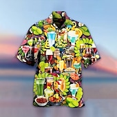 preiswerte Essen &amp; Getränke-Herren Trinken Hemd Hawaiihemd Sommerhemd Aloha-Shirt Kurzarm Hemd Umlegekragen Tropisch Modisch Hawaiianisch Casual Hawaiianisch Festtage Hellgelb Gelb Hellgrün S M L
