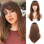 billige Syntetiske trendy parykker-Syntetiske parykker Rett Med lugg Maskinprodusert Parykk Blond Nyanse Lang A1 A9 A10 A12 Syntetisk hår Dame Myk Mote Lett å bære Blond Svart Nyanse