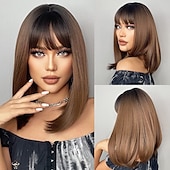 levne Syntetické trendy paruky-blonďatá bobová paruka s ofinou 13 krátkých bobových paruk pro ženy krátká blonďatá paruka s tmavými kořínky tepelně odolná syntetická paruka přírodní hledá pro každodenní párty a cosplay