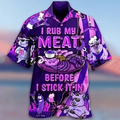 billiga Mat och Dryck-Herr Tecknat Skjorta Kortärmad Mode Designer Ledigt Utomhus Ledigt Dagligen Vår &amp; sommar Nedvikt Mönster Button-Down Gul Rodnande Rosa Rubinrött Blå Purpur