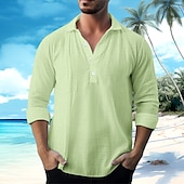 economico Vacanza-Per uomo Camicia Camicia di lino Camicia Estiva Abbigliamento da spiaggia Camicia casual Semplice Vacanza Crociera Bianco Blu Verde Cachi Manica Lunga Collo ripiegato Primavera &amp; Estate Abbigliamento