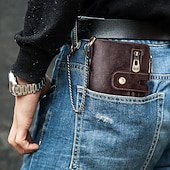 cheap Wallets-Men&#039;s Vintage Leather Wallet – Bifold Zipper Wallet with Chain, Multi-Card Slots &amp; Snap Closure for Casual &amp; Business Use