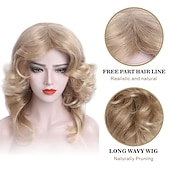 abordables Pelucas históricas-Pelucas rizadas rubias para mujeres, pelucas de cabello sintético natural para mujeres, pelucas de cabello largo de los años 70 y 80 para fiestas disco, pelucas de cabello para mujeres, pelucas de