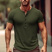 levne Ležérní tričko Henley-Pánské Tričko s knoflíkem Tričko Henley Tričko Top Krátké rukávy Do V Léto Bez vzoru Módní Designové Základní Dovolená ulice Jdeme ven Světlá růžová Námořnická modř Armádní zelená Top tričko pro muže
