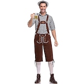 economico pantaloni di pelle-Birra Oktoberfest Costume Lederhosen Camicia Cappello alpino Bavarese Bavarese Tedesco Monaco di Baviera Prati Per uomo Panno in stile tradizionale Blusa Shorts Cappello