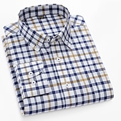 halpa miesten oxford-paidat-Miesten Pukupaita Napita paita Ei-rautapaita Oxford paita Plaid / Raidallinen / Chevron Häät Toimisto &amp; ura Vaalean keltainen Vaalea vaaleanpunainen Vaalean sininen Vaalean vihreä Pitkähihainen