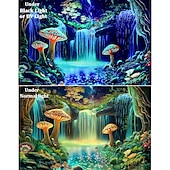 cheap Blacklight Tapestries-Blacklight Tapestry UV Reactive Glow in the Dark Glow Party Neon Mushrooms Psychedelic Trippy Misty Hanging Tapestry Wall Art Mural for Living Room Bedroom