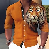 cheap Animal Print-Men&#039;s Animal Tiger Shirt Button Up Shirt Long Sleeve Fashion Streetwear Designer Outdoor Casual Daily Summer Spring Fall Stand Collar Print Blue-Green Red Blue Orange Green