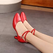 preiswerte Schuhe für Standardtanz und Modern Dance-Damen Schuhe für modern Dance Leistung Partyabend Square Dance Absätze Kubanischer Absatz Schnalle Erwachsene Schwarz Silber Dunkelrot