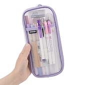 voordelige etuis &amp; houders-Easthill Grid mesh pen etui met rits helder make-up kleur etui make-up tas multifunctionele reisschool tienermeisjes transparante stationaire tas office organizer box voor volwassenen (roze)