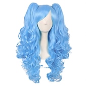 cheap Party Wigs-Wavy Blonde Ponytail Wig for Jean Cosplay Game Princess Golden Anime Hair Wigs with Pigtails Bangs Halloween Wigs