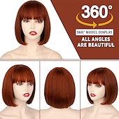 cheap Synthetic Trendy Wigs-Red Wig Bangs Short Red Bob Wig for Women Auburn Wig Bob with Bangs for Daily Party Cosplay
