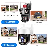 tanie Kamery IP zewnętrzne-16mp 8k wifi kamera ip 10x zoom 4k zewnętrzna kamera bezpieczeństwa nadzór ai track cztery obiektywy trzy ekrany mini kamera uliczna 360°