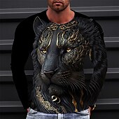 cheap Animal Print T shirts-Men&#039;s Graphic Animal T shirt Long Sleeve T shirt 3D Print Crew Neck Shirt Vintage Fashion Designer Outdoor Daily Sports Black Wine Blue Spring &amp;  Fall Clothing Apparel S M L XL 2XL 3XL