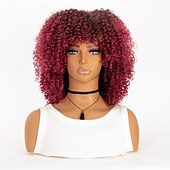 baratos Perucas de festa-perucas afro curtas e cacheadas com franja para mulheres negras perucas afro marrom crespo e cacheado para mulheres negras perucas sintéticas resistentes ao calor perucas marrons fofas perucas de