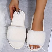 cheap Women's Slippers &amp; Flip-Flops-Women's Plush Fuzzy Open-Toe Slippers – Cozy Indoor Home Shoes with Soft Faux Fur for Winter Comfort