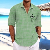 billiga Tropiska växter-Herr Kokosnötsträd Tropiska växter Skjorta Hawaii skjorta Aloha skjorta Långärmad Skjorta Hög krage Mode Streetwear Designer Utomhus Gata Ledigt Rodnande Rosa Blå Grön S M L