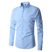 preiswerte Businesshemden für Herren-Herren Hemd Kleidhemd Einfach Büro &amp; Karriere Hochzeitsfeier Hellblau Schwarz Weiß Marineblau Langarm Revers Sommer Bekleidung