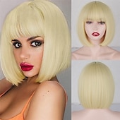 cheap Synthetic Trendy Wigs-Red Wig Bangs Short Red Bob Wig for Women Auburn Wig Bob with Bangs for Daily Party Cosplay