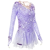 economico Abiti da Pattinaggio Artistico-Vestito da pattinaggio artistico Per donna Da ragazza Pattinaggio sul ghiaccio Vestiti Completi Lilla Nero Bianco Collage Retato Elastene Di pizzo Elevata elasticità Competizione Vestiti da