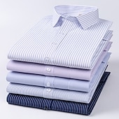 cheap Men's Non Iron Shirts-Dress Shirt Striped Shirt Work Shirt Non Iron Shirt Stripes and Plaid Wedding Office &amp; Career Black White Dark Navy Navy Blue Long Sleeve Turndown All Seasons Clothing Apparel