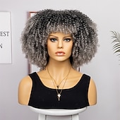 baratos Perucas de festa-perucas afro curtas e cacheadas com franja para mulheres negras perucas afro marrom crespo e cacheado para mulheres negras perucas sintéticas resistentes ao calor perucas marrons fofas perucas de