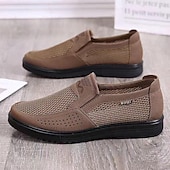 cheap Slip-On Casual Shoes-Men's Brown Mesh Slip-On Walking Shoes with Breathable Upper and Cushioned Sole, Lightweight Casual Loafers for Summer Travel, Driving and Daily Wear