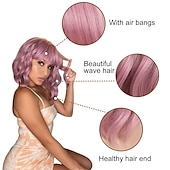 voordelige Feestpruiken-Pastel Golvende Perkament Met Luchtponny Vrouwen Korte Bob Paarse Roze Krullende Schouderlengte Bob Synthetische Dagelijkse Gebruik Kleurrijke Cosplay Perkament voor Meisjes Halloween Perkamenten