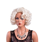 economico parrucca più vecchia-parrucche corte bionde ricce per le donne grandi parrucche ondulate anni &#039;80 flip parrucche cosplay costume party halloween capelli sintetici biondo platino parrucche naturali mamma con berretto
