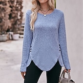 preiswerte Damen Einfache Oberteile-Damen T Shirt Burgunderrotes T-Shirt Glatt Basic Langarm Rundhalsausschnitt Normale Oberteile Täglich Wochenende Schwarz Wein Blau Grün Grau Herbst Winter