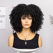 baratos Perucas de festa-perucas afro curtas e cacheadas com franja para mulheres negras perucas afro marrom crespo e cacheado para mulheres negras perucas sintéticas resistentes ao calor perucas marrons fofas perucas de