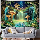 cheap Blacklight Tapestries-Blacklight Tapestry UV Reactive Glow in the Dark Glow Party Neon Mushrooms Psychedelic Trippy Misty Hanging Tapestry Wall Art Mural for Living Room Bedroom