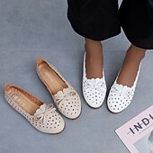 economico Ballerine da donna-mocassini pieghevoli bianchi da donna - scarpe basse traspiranti traforate con fiocco, suola morbida, scarpe comode e casual per lavoro, viaggi e uso quotidiano