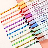 お買い得  絵画、描画、画材-6/12個のマジックカラーチェンジハイライターセット、ダブルチップチゼルチップ12個のソフトカラー蛍光マーカー、レインボーペンジャーナル漫画DIYノート絵画、イースターデコレーション、画材