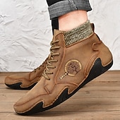 Χαμηλού Κόστους Ανδρικά Sneakers-ανδρικά vintage πράσινα μποτάκια με κορδόνια – σχέδιο από ψεύτικο δέρμα με πλεκτό γιακά και ανθεκτική σόλα από καουτσούκ για casual outdoor style